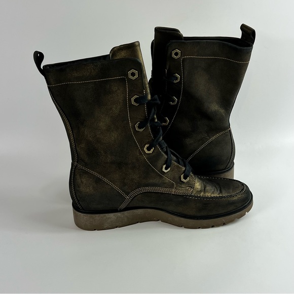 Timberland Bronze Metallic Leather Mid Calf Moto Combat Boot 91379 Size 9 - Picture 5 of 9